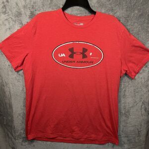 Under Armour Adult Shirt Large Red White Heatgear Loose Pullover Casual Tee Mens